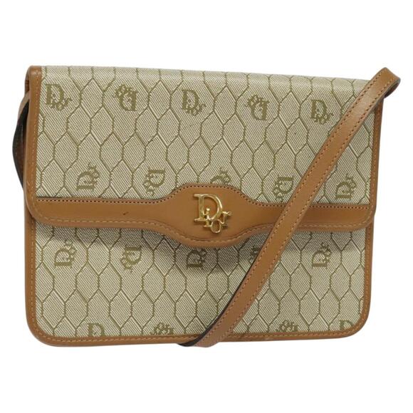DIOR Honeycomb Canvas Shoulder Bag Pvc Leather Beige Gold - Picture 1 of 12
